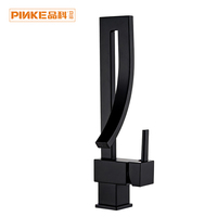 Robinet de lavabo à poignée unique en chrome noir de luxe robinet d'évier en laiton Durable monté sur le pont pour les villas