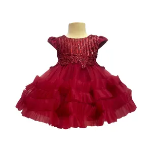 Custom Girls Party Dress Baby Kids Sequin Tutu Red Dress Infant Baby Frock Unique 1 Year Baby Girl Dresses