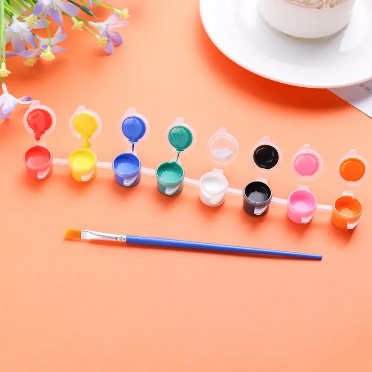 Xinbowen fabrika doğrudan satış DIY çocuk 8 Pot şeritler 3ML Set çevre dostu akrilik boya plastik boya fırçaları