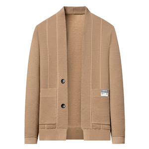 Maglione classico Cardigan invernale da uomo in lana Jacquard in tinta unita lavorato a maglia con bottoni caldi e confortevoli - Product Image 1