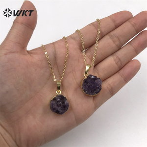 WT-N348 Wholesale Natural Round Druzy <strong>Amethyst</strong> <strong>Necklace</strong>, Hot Tiny Raw <strong>Amethyst</strong> <strong>Necklace</strong> With Gold Dipped - Product Image 5