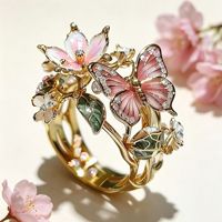Aksesoris Wanita Kupu-kupu Bunga Berlapis Emas 18k dengan Zirkon Mikro-inlaid dari Paduan Tembaga Enamel Warna-warni Mewah Premium Grosir