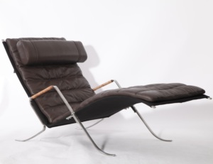 Réplica de Sillón Chaise Longue Grasshopper FK87 de Cuero Blanco, Estilo Moderno de Mediados de Siglo - Product Image 3