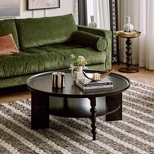 طاولة قهوة فرنسية فاخرة من الخشب الصلب باللون الأسود والبني مع تصميم كلاسيكي بسيط لغرفة المعيشة - Product Image 4