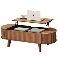 Pruchant Mid-Century Modern Ovaler Couchtisch mit Hebedeckel und Stauraum, 47,2 Zoll, Schiebetür mit Rollverschluss, Holzdesign mit Rillen, Walnuss-Finish für