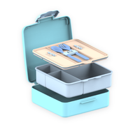 Boîte à lunch moderne en plastique PP à 4 compartiments avec poignée, boîte bento hermétique pour enfants, adultes et adolescents, pour le rangement, fabriquée en Chine