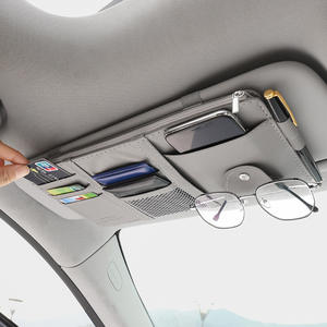 Accesorios multifuncionales para Interior de coche, bolsillo de almacenamiento, tarjeta de cuero Pu, soporte para gafas de sol, organizador de visera con bolsillo - Product Image 6