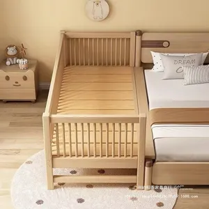 Modern <strong>Designed</strong> Large Kids' Bed with Seamless Side Guardrails Solid Wood Widened Spliced <strong>Crib</strong> for Living Room or Park Use - Product Image 3
