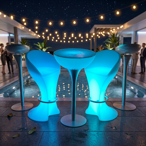 โต๊ะบาร์ LED ทรงสูงสำหรับกลางแจ้ง พร้อมเก้าอี้ โต๊ะกลม LED สำหรับงานปาร์ตี้ในสวน เหมาะสำหรับตกแต่งไนท์คลับ ลาว์นจ์ และสถานบันเทิงกลางแจ้ง - Product Image 2