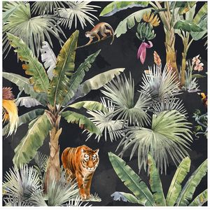 HAOKHOME Nouveauté 2025 Papier peint vinyle auto-adhésif tropical 17,7 po x 118 po Noir/Vert/Brun Décoration de salle de bain Palmiers Jungle - Product Image 5