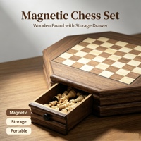 Échecs magnétiques en bois de haute qualité, plateau d'échecs en bois massif créatif en forme de polygone avec tiroir de rangement, jeu de société éducatif