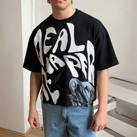 Kaos Pria Hip Hop Streetwear Hitam Lengan Pendek dengan Cetakan Slogan Reaper di Kedua Sisi, Grafik Duri Mengkilap di Belakang, Model Oversized