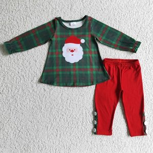 RTS NO MOQ Niña pequeña Boutique Galleta de leche roja Navidad Santa estampado otoño trajes niños al por mayor niño niña ropa - Product Image 4