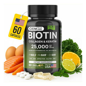 Capsules de biotine OEM 25000mcg avec collagène, kératine, acide hyaluronique, complexe B, complément alimentaire pour la croissance des cheveux, vitamines - Product Image 1