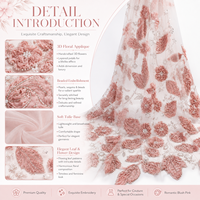 Tissu de dentelle perlée 3D de luxe écologique 2026 avec cordon floral, broderie de sequins scintillants pour mariage, personnalisable OEM, échantillon gratuit