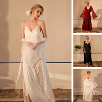 Nouvel ensemble de pyjama pour femmes, robe de nuit sexy, robe de chambre sexy, dentelle, soie glacée, satin, longue robe de nuit et robe