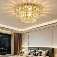 Lustre de plafond rond en cristal haut de gamme pour salons et chambres de luxe, grand lustre en cristal doré à 3 niveaux pour salle de banquet