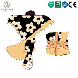 Couverture Bébé Babylovey en Fibre de Bambou Polyvalente, Antibactérienne, Respirante, à Volants Floraux Imprimés, Personnalisable, Double Face, <span class=keywords><strong>pour</strong></span> Bébés en Été - Product Image 1