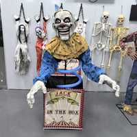 HLC Halloween Animatronic Scary Jumping Box Clown avec lumière et son Haunted Large Electric Induction Horror Props Décoration