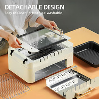 Machine à griller électrique 3 en 1 pour kebab, brochettes rotatives automatiques, barbecue sans fumée d'intérieur, four à panini, presse à panini antiadhésive