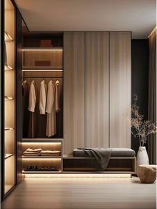 Armoire de chambre à coucher en bois massif pliable, style simplicité italienne, design personnalisé professionnel, couleur foncée - Product Image 3