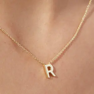 Flyskye — collier avec pendentif en argent sterling 14K, chaîne de gros minimaliste, avec lettres initiales en forme de A, plaqué or, 925