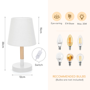 Aigostar moderna lampada da tavolo in legno luce notturna minimalista con paralume in tessuto bianco per uso da comodino per ufficio e camera da letto - Product Image 3