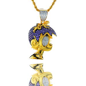 Bijoux Hip Hop glacé bleu 5A Zircon cubique diamant 3D 925 argent Sterling dessin animé tête pendentifs pour hommes - Product Image 6