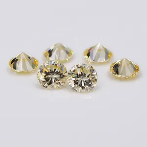 Popular zircon stone gems wholesale price round diamond cut CZ light yellow loose cubic zirconia for jewelry