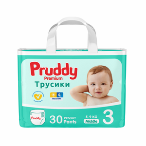 Pañales Pruddi XXL con Cinta Adhesiva de Alta Absorción, Cuidado del Bebé, Talla 3, Paquete de 30, Pañales de Entrenamiento de Calidad al por Mayor - Product Image 1