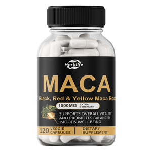 Capsules de racine de maca OEM 1500 mg Extra Strength - Mélange de maca noire, rouge et jaune, soutient la vitalité et l'humeur équilibrée - Complément alimentaire - Product Image 1