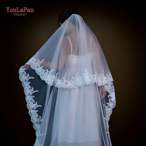 YouLaPan V105 doble encaje Catedral velo de novia bordado a <span class=keywords><strong>mano</strong></span> flor colorete velo fiesta ceremonia con peine de pelo de Metal - Product Image 4