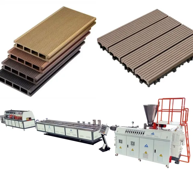 PE PVC GMT garis ekstrusi profil papan lantai produsen kayu plastik mesin pembuat Compos φmesin ekstrusi DeKing