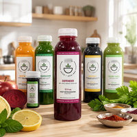 Bouteille de jus pressé à froid 12 oz avec étiquette personnalisée OEM, vente en gros d'usine, bouteille de smoothie en plastique transparent avec bouchon blanc