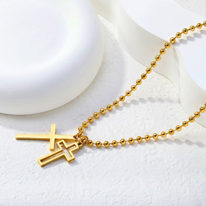 <b>Cross</b> Clavicle <b>Chain</b> Pendant 18k Gold Plated Geometric Necklace Casual Fashion Jewelry Zinc Alloy Butterfly Design - Product Image 3