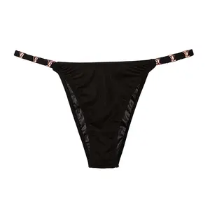 Ropa interior europea y americana sexy en forma de V de seda de hielo fitness Hip-lifting cintura baja Tanga de horquilla alta Mujer medio cubierta