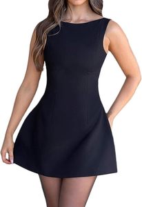 ABYOVRT kadınlar seksi Backless <span class=keywords><strong>Mini</strong></span> elbise kolsuz bir çizgi rahat yaz dokuma dijital baskı kamgarn kolej mezuniyet elbise - Product Image 6