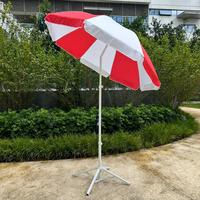 Grand parasol de plage de 220 cm pour adultes, rouge et blanc, protection solaire et pluie, avec mât en acier, ouverture manuelle, idéal pour piscine, camping et voyage