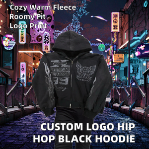 Sudadera con Capucha Negra con Estampado de Chicas Estrellas del Hip Hop Urbano, Personalizada con Logotipo, Sudadera Holgada de Invierno para Mujer, Estilo Y2K - Product Image 2