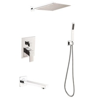 Ensemble de pomme de douche carrée à effet pluie et de poignée, robinetterie de douche murale, garniture de robinet de douche en métal, kits de réparation (avec vanne de douche)