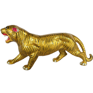 Statue de tigre en métal antique, sculpture artisanale en émail, objet décoratif pour la maison et le jardin, artisanat Nirmala, Rajasthan, Inde - Product Image 1