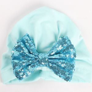 Gorros Lindos <span class=keywords><strong>para</strong></span> Bebés Recién Nacidas, Gorro <span class=keywords><strong>Turbante</strong></span> Suave <span class=keywords><strong>de</strong></span> Algodón con Lazo y Lentejuelas <span class=keywords><strong>para</strong></span> Bebés - Product Image 1