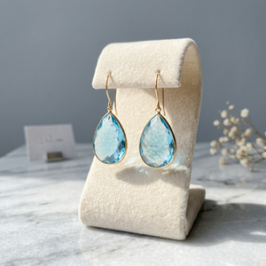 Boucles d'oreilles pendantes en forme de goutte d'eau en quartz bleu clair, en argent sterling plaqué or, unisexe, bijoux de mode pour anniversaire, vente en gros - Product Image 5