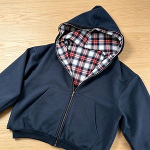 <span class=keywords><strong>Sweat</strong></span>-shirts à <span class=keywords><strong>capuche</strong></span> décontractés personnalisables avec logo, fermeture éclair réversible, motif à carreaux sur l'extérieur et un côté uni sans motif - Product Image 6