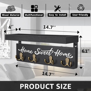 Tùy Chỉnh Gỗ Treo Tường Thư Chủ Tổ Chức Với Đôi Móc Chìa Khóa & Kệ Nổi Hình Dạng Độc Đáo Key Rack Kích Thước Tùy Chỉnh - Product Image 5