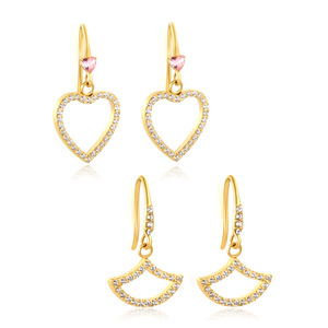 Pendientes de diamantes en forma de corazón, diseño de abanico hueco chapado en oro para mujer, uso diario - Product Image 1