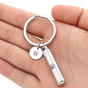 Guci abu hewan peliharaan baja tahan karat gantungan kunci perak kecil silinder tas liontin peringatan gantungan kunci logam kenang-kenangan - Product Image 5
