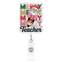 Porte-badge rétractable sur le thème de Noël pour enseignants, porte-étiquette nominative personnalisé en acrylique, clip amusant pour badge d'identification scolaire, accessoires de décoration pour chaussures