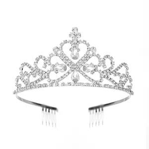 <span class=keywords><strong>Couronne</strong></span> de fête de mariage en alliage de zinc plaqué argent avec cristaux en strass pour femmes Accessoires de cheveux de mariée - Product Image 1