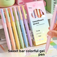 Spidol Gel Netral Logo Kustom Plastik 0.5mm Cepat Kering Warna Macaron Berwarna Permen Paket 6 untuk Pelajar